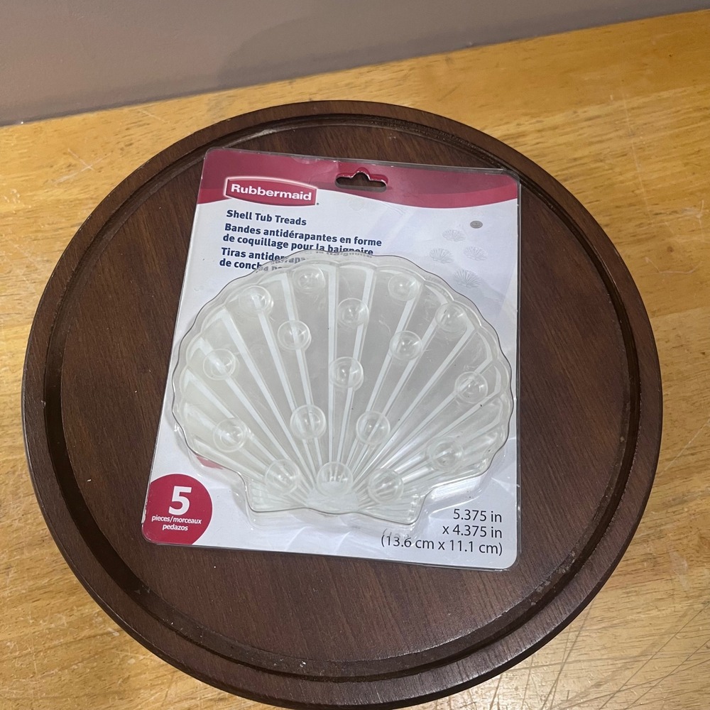 Rubbermaid‎ Shell Tub Treads Clear Seashell Non Slip Suction 5pc Set 206236 Vtg